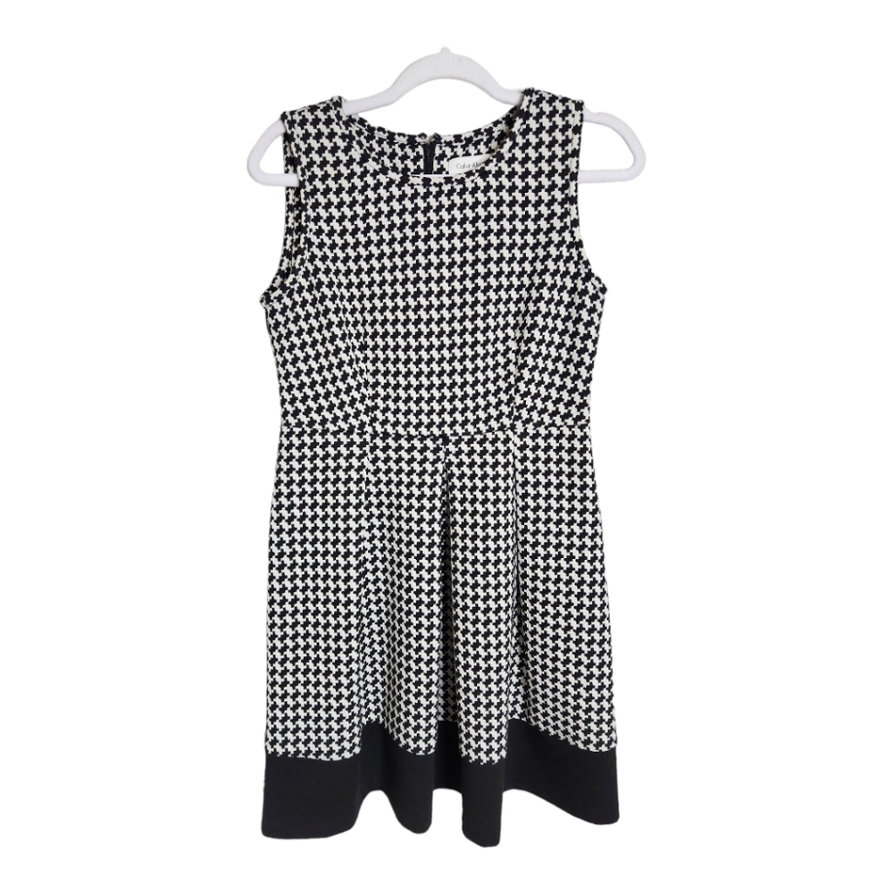 Calvin Klein houndstooth pleated dress size 6p